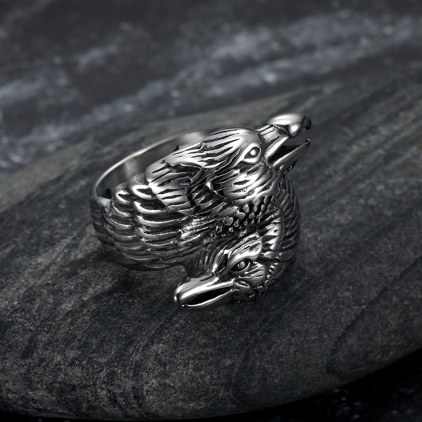 Bjorn Regalia Handcrafted Stainless Steel Twin Raven Ring