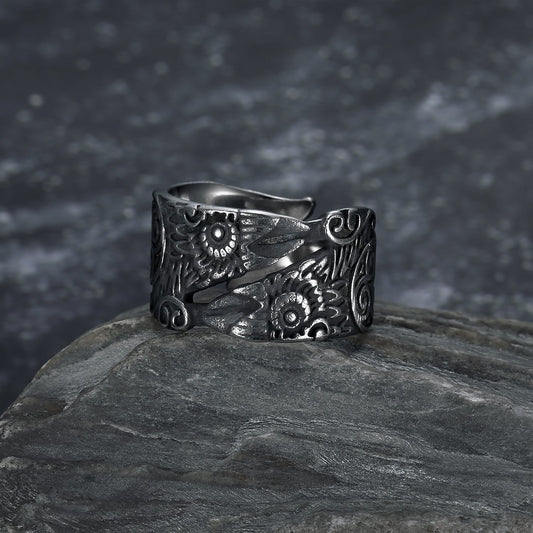 Bjorn Regalia Handcrafted Stainless Steel Adjustable Raven Ring