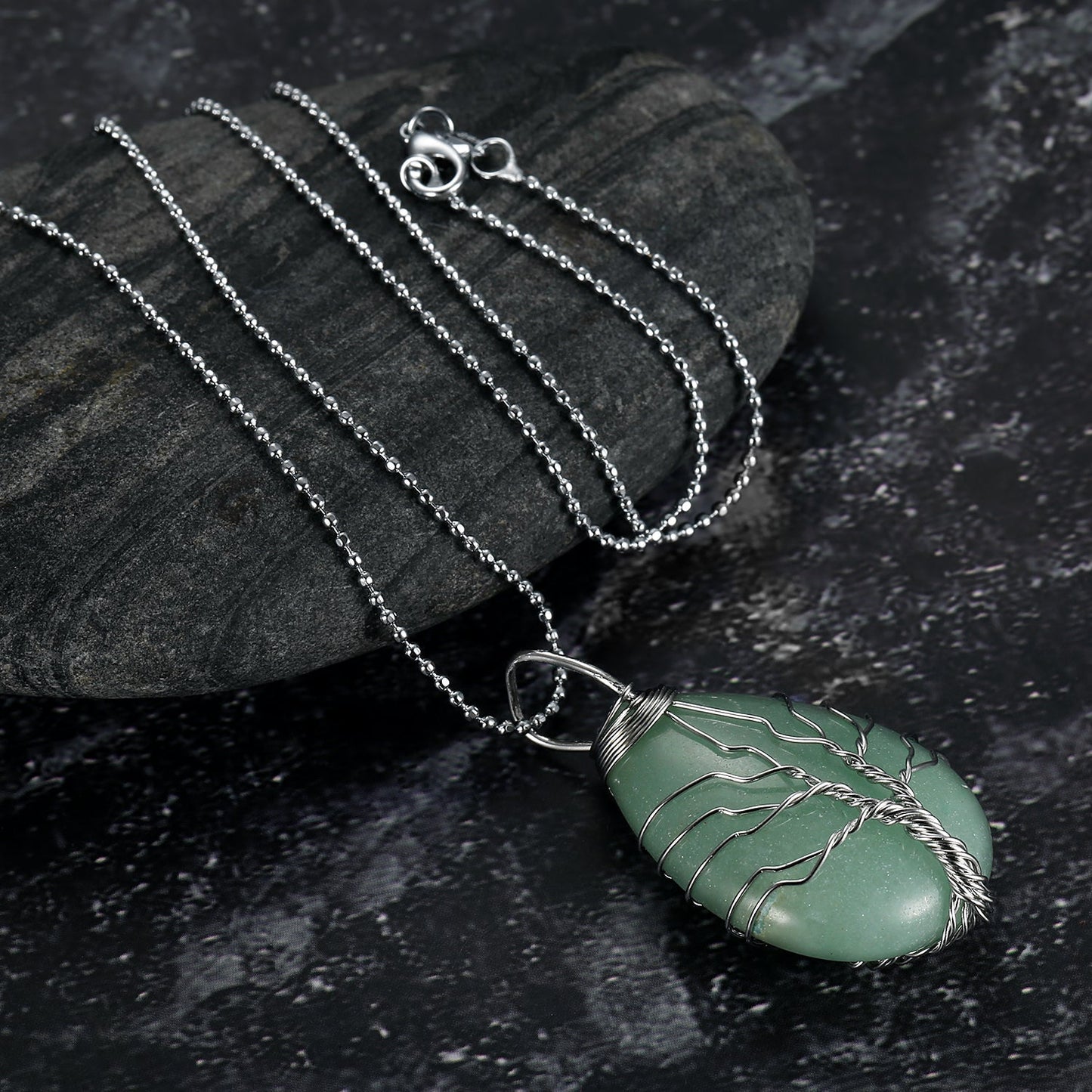 Bjorn Regalia Yggdrasil / Tree of Life Necklace on Teardrop Semi-Precious Stone