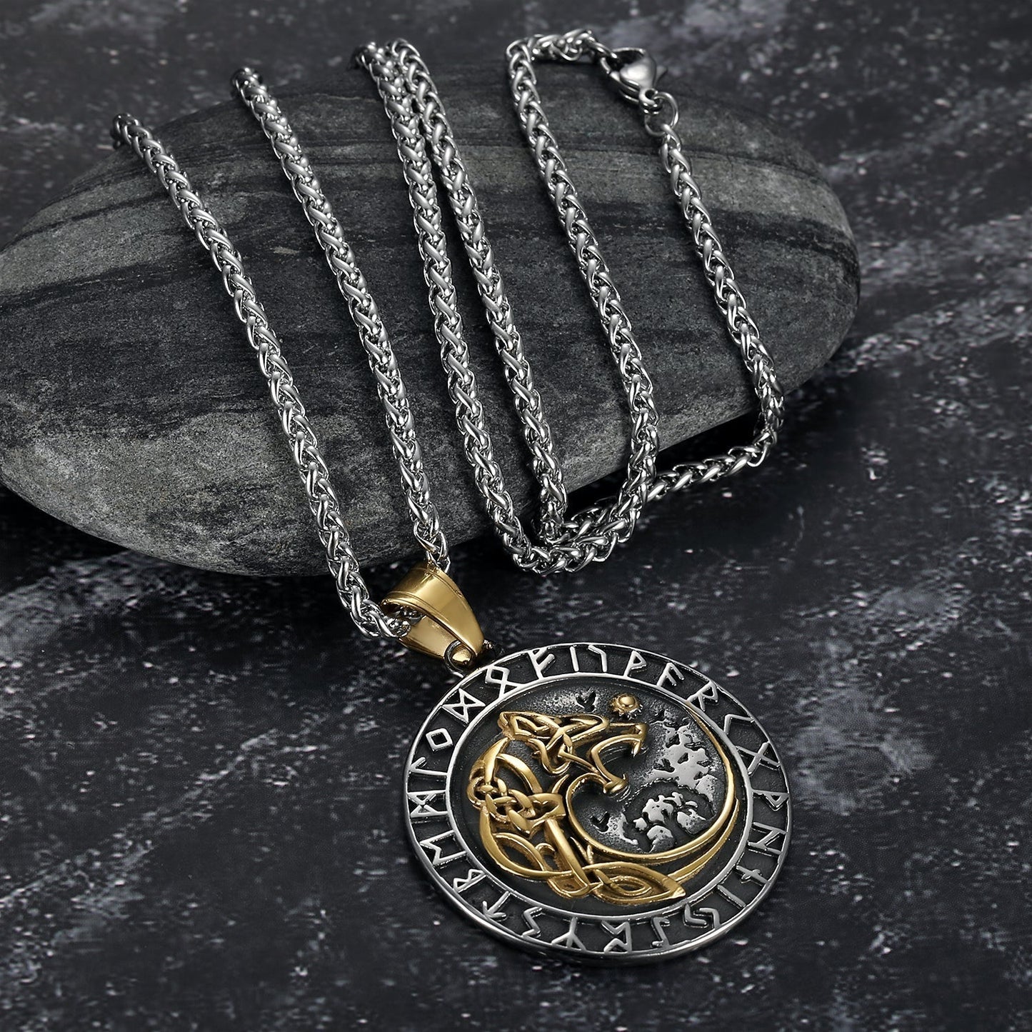 Bjorn Regalia Dual Colored Handcrafted Stainless Steel Circular Fenrir Necklace