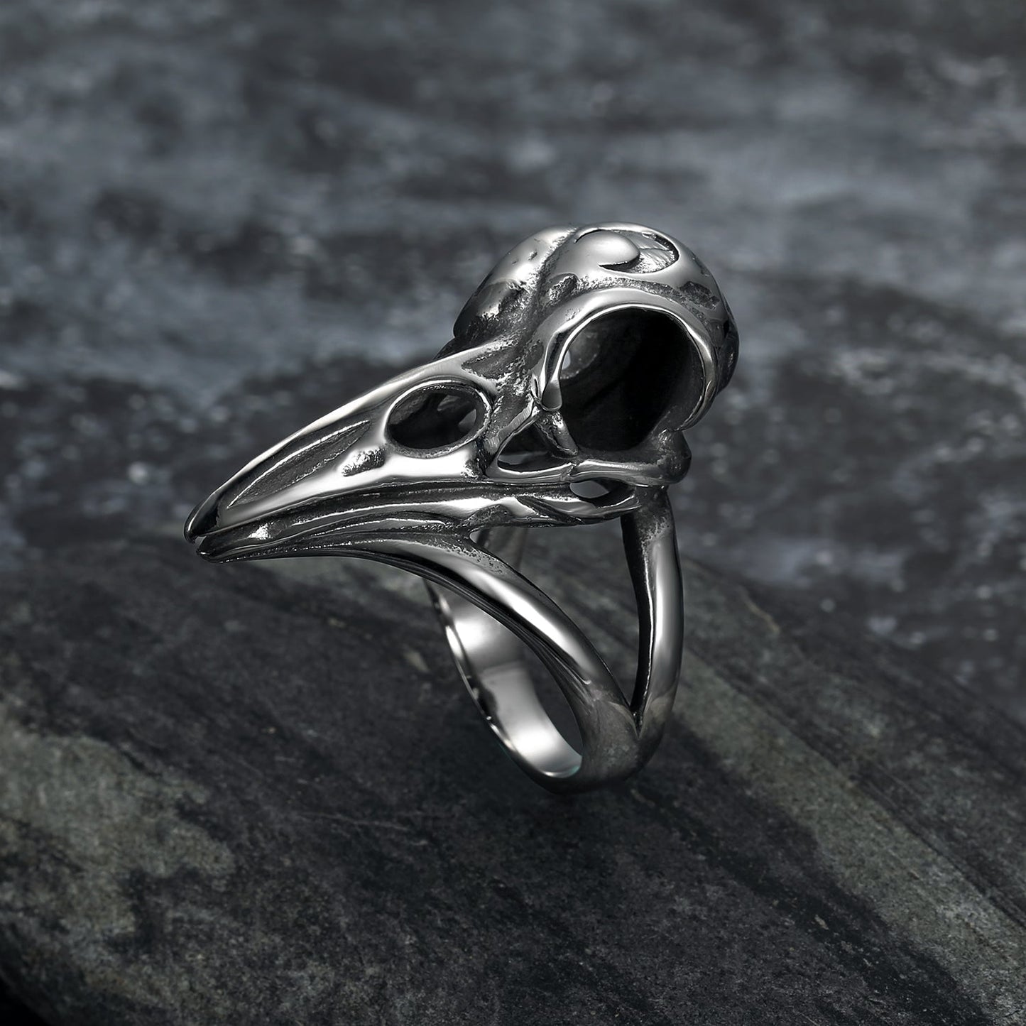 Bjorn Regalia Handcrafted Stainless Steel Raven Skull Biker Ring