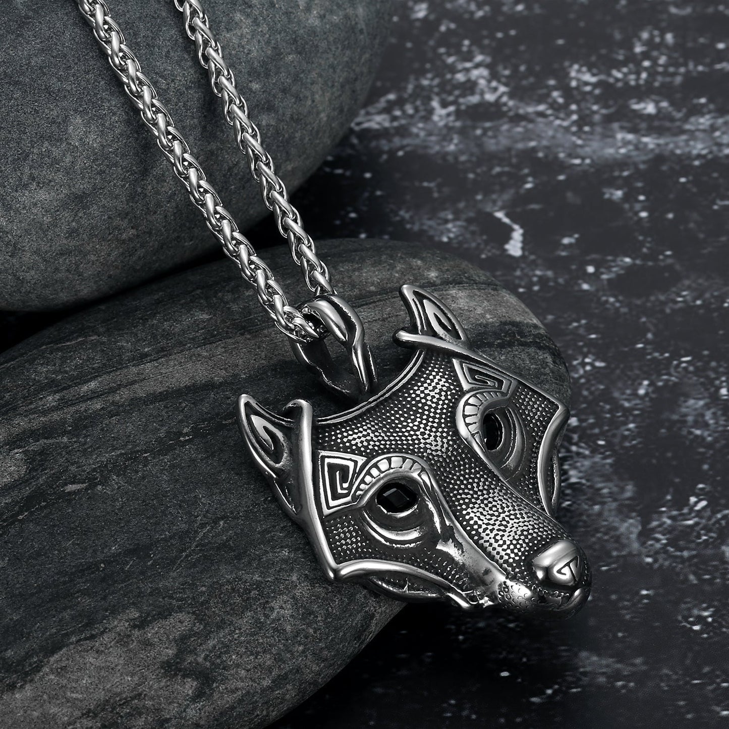 Bjorn Regalia Handcrafted Stainless Steel Fenrir Pendant on Handcrafted Stainless Steel Chain