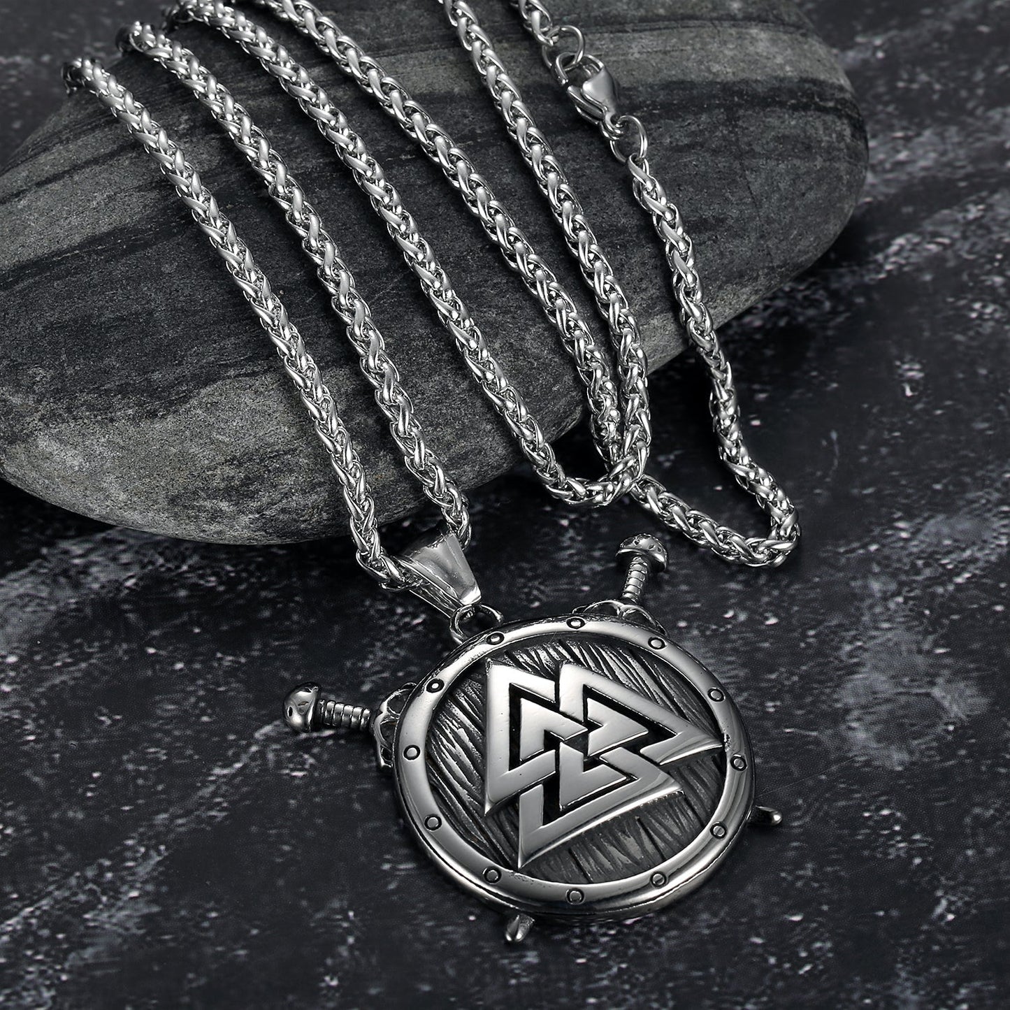 Bjorn Regalia Stainelss Steel Viking Shield and Valknut Necklace