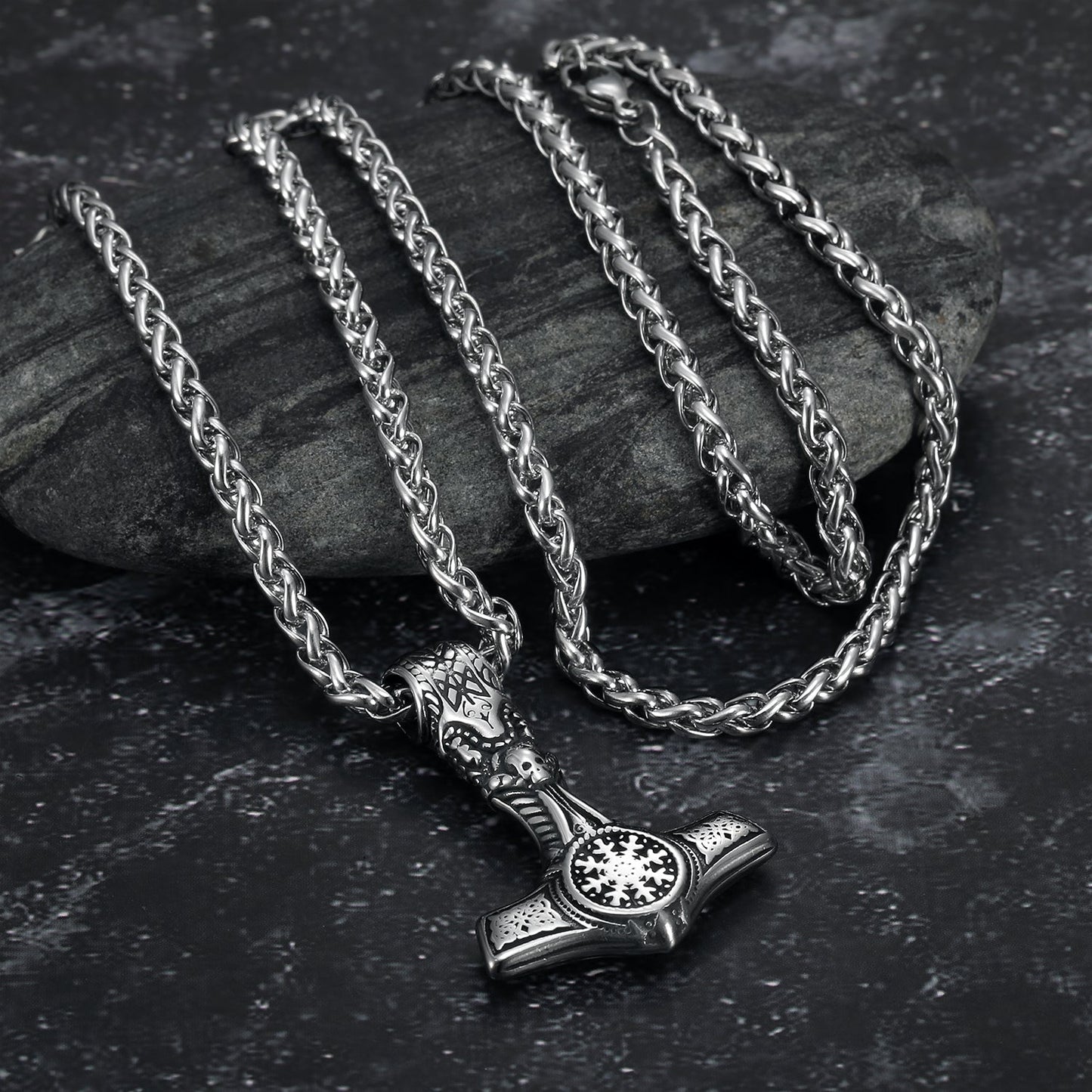 Bjorn Regalia Handcrafted Stainless Steel Mjolnir With Skull and Helm of Awe