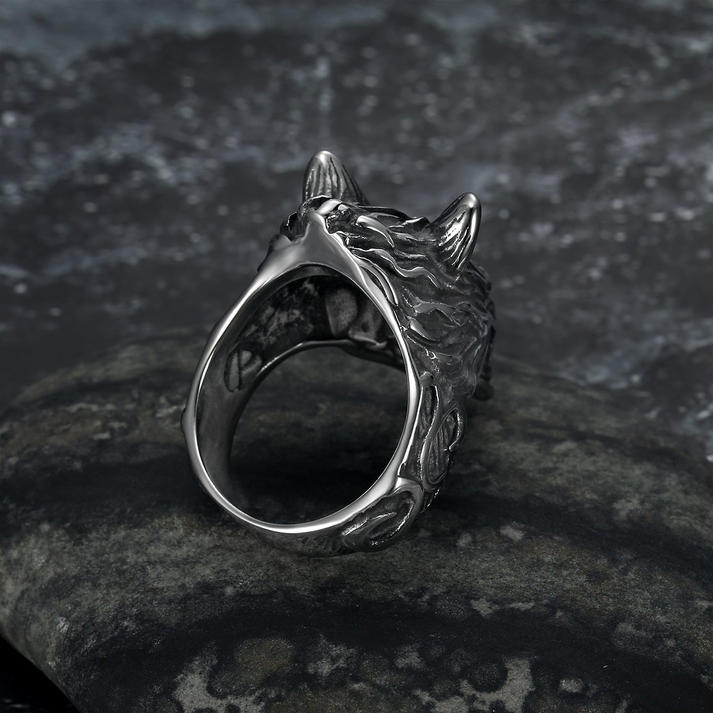 Bjorn Regalia Handcrafted Stainless Steel Wolf Head Biker Ring