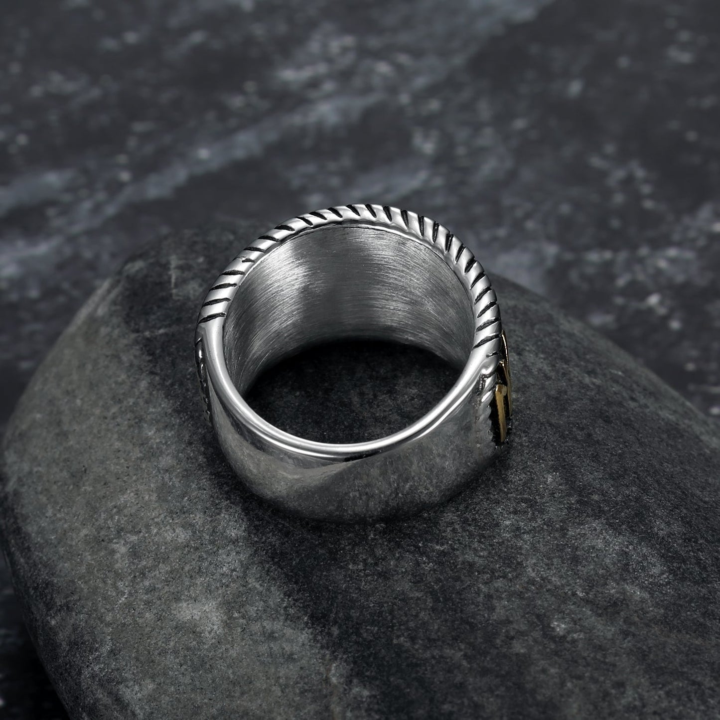 Bjorn Regalia Handcrafted Stainless Steel Dual Color Valknut and Rune Ring