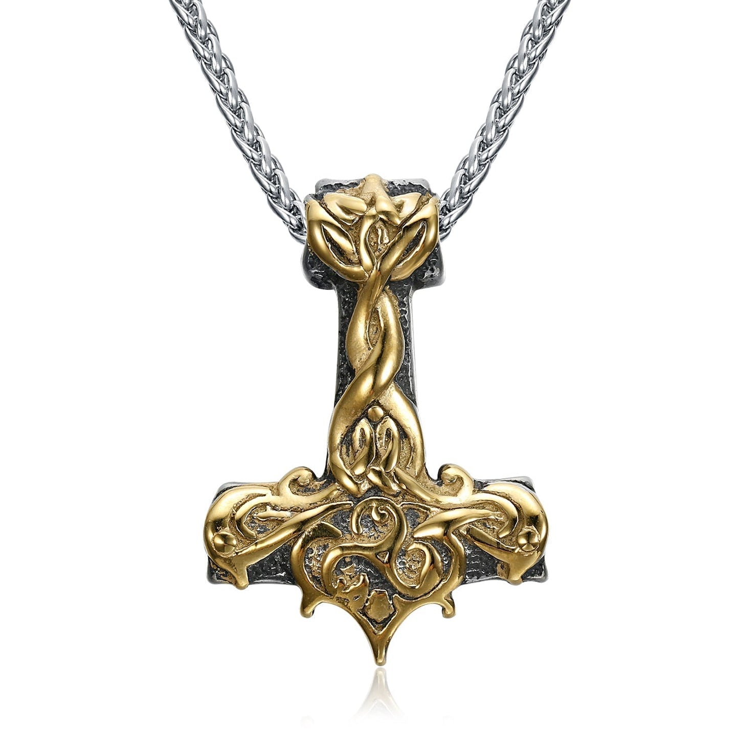 Bjorn Regalia Handcrafted Stainless Steel Dual Color Ornate Thor's Hammer Necklace
