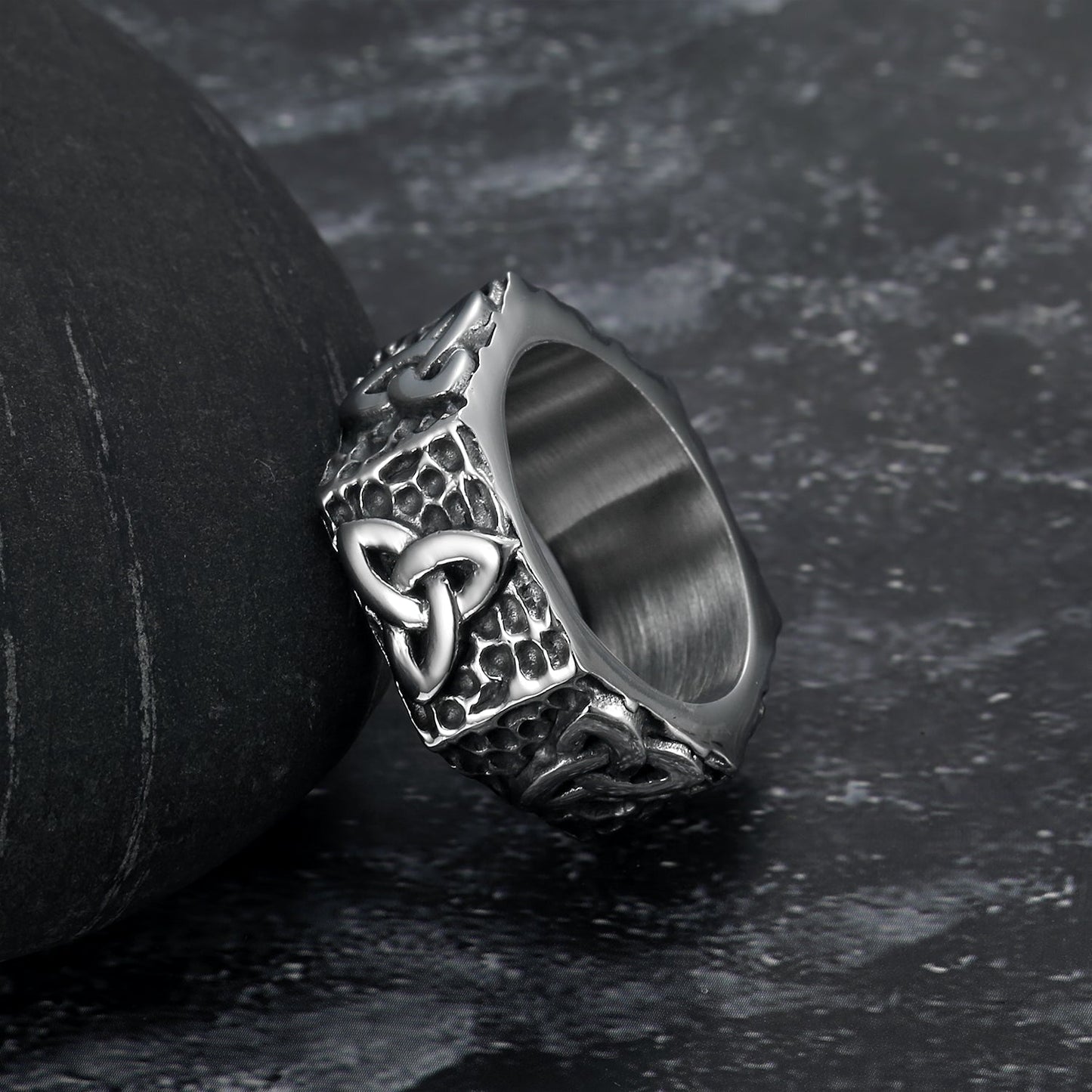 Bjorn Regalia Hexagonal Handcrafted Stainless Steel Triquetra Ring