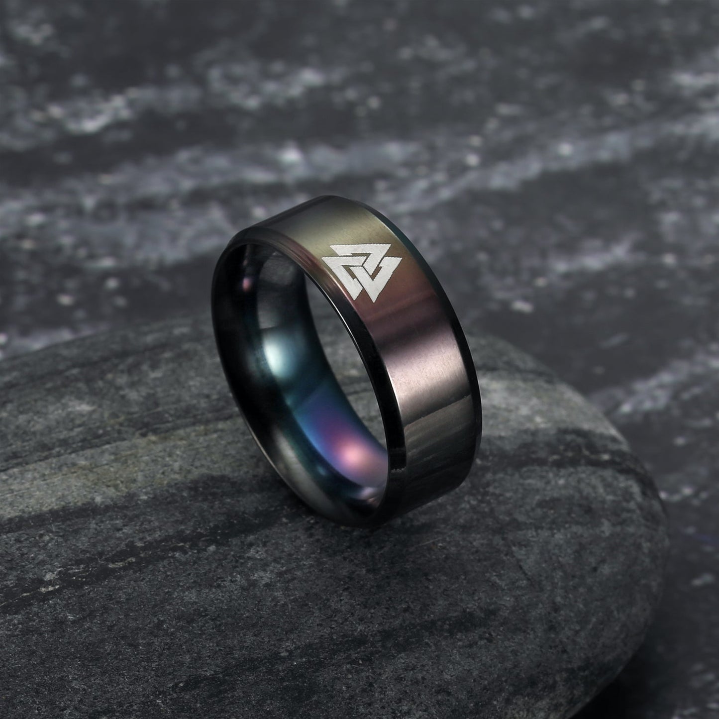 Bjorn Regalia Black Handcrafted Stainless Steel Valknut Ring