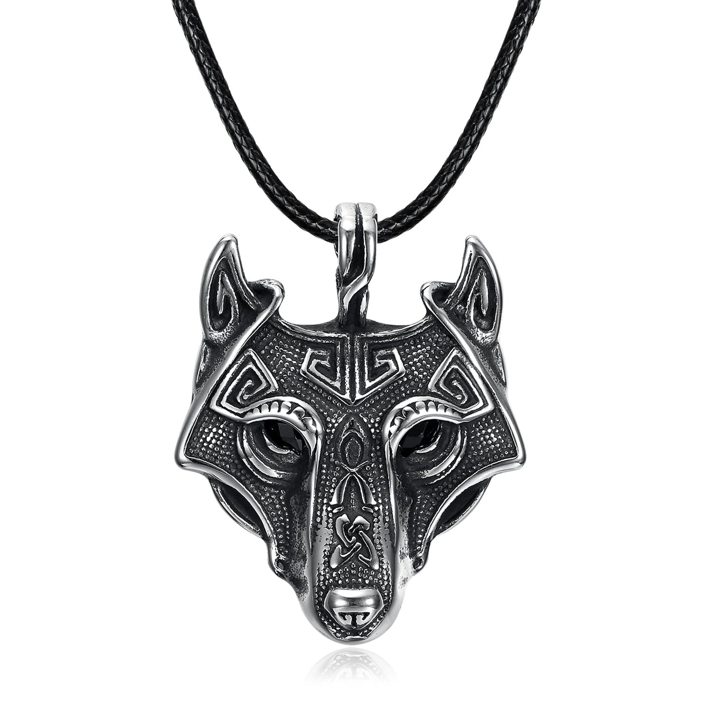 Bjorn Regalia Norse Wolf Head Necklace - Leather Chain