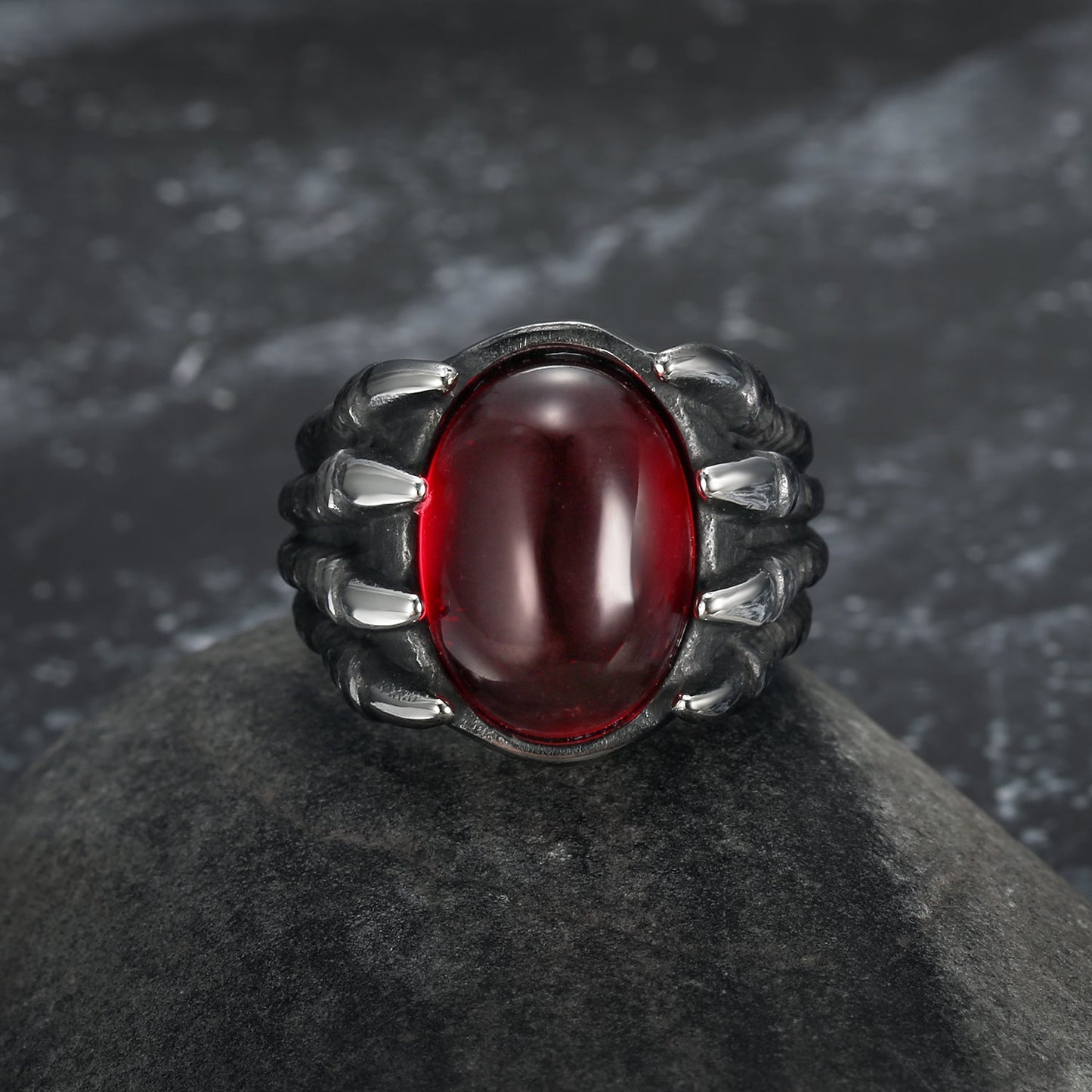 Bjorn Regalia Handcrafted Stainless Steel Dragon Claw Biker Ring With Inset Stone