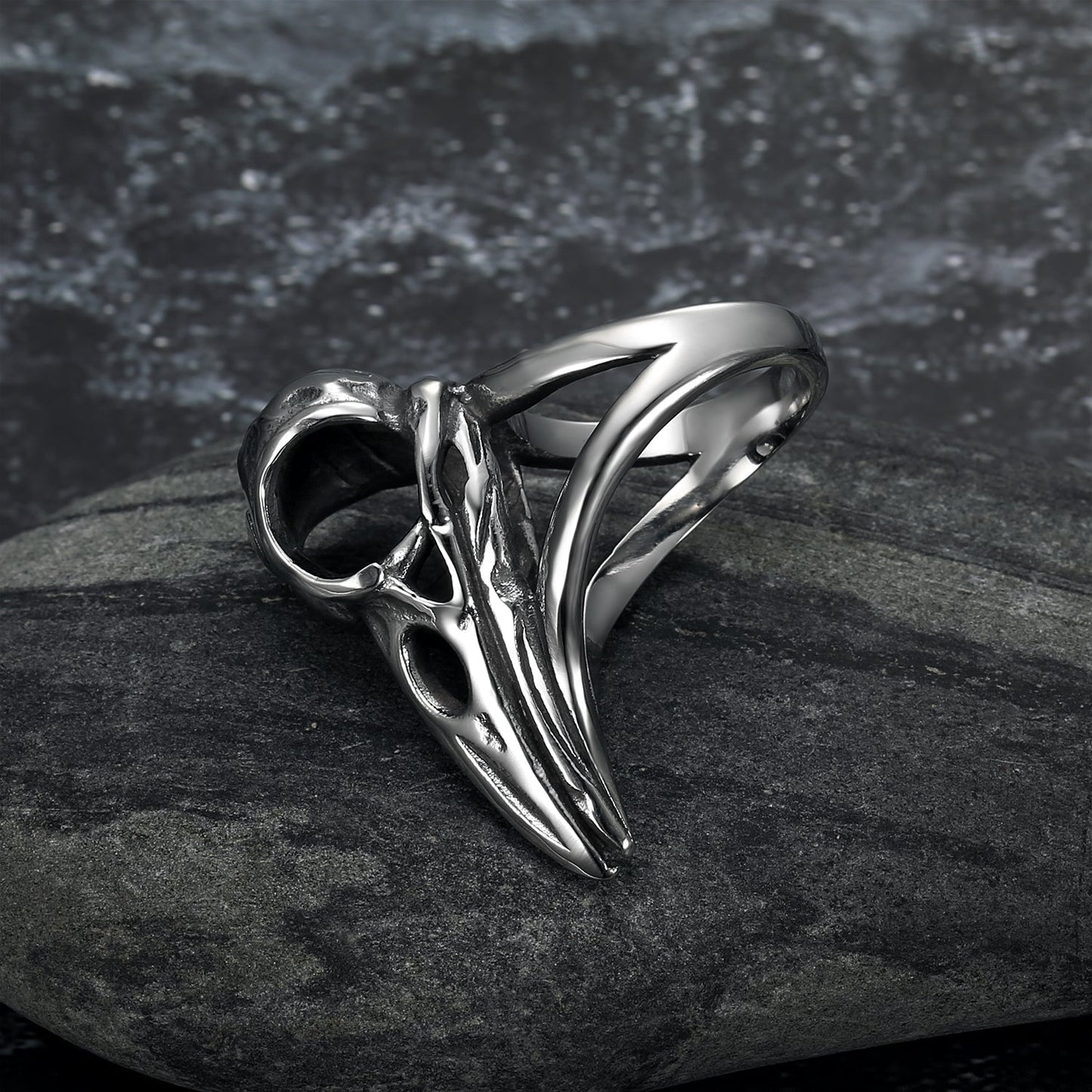 Bjorn Regalia Handcrafted Stainless Steel Raven Skull Biker Ring