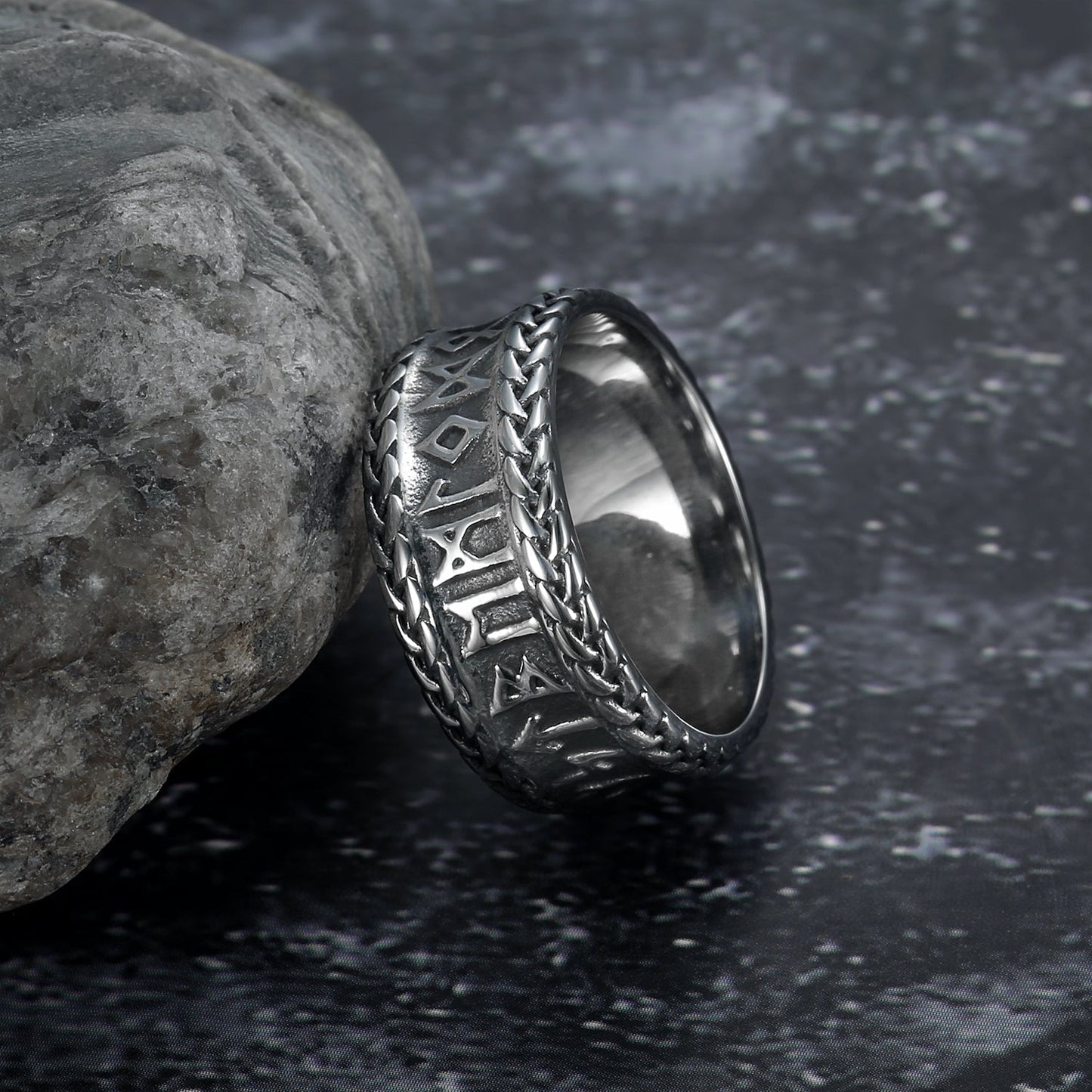 Bjorn Regalia Handcrafted Stainless Steel  Rune and Knotwork Ring