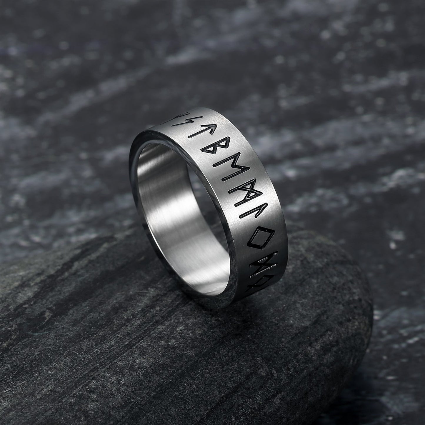 Bjorn Regalia Handcrafted Stainless Steel Wide Rune Ring