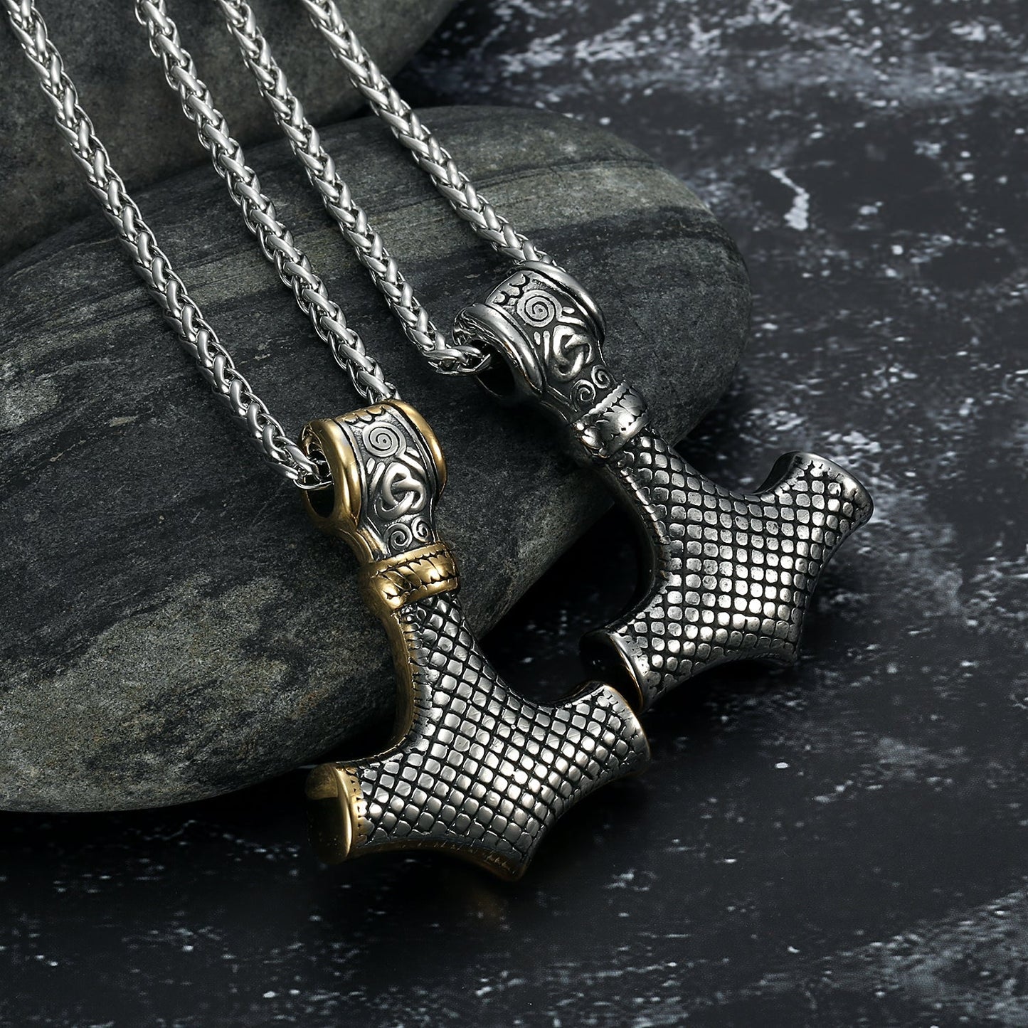 Bjorn Regalia Handcrafted Stainless Steel Mjolnir and Othala Pendant