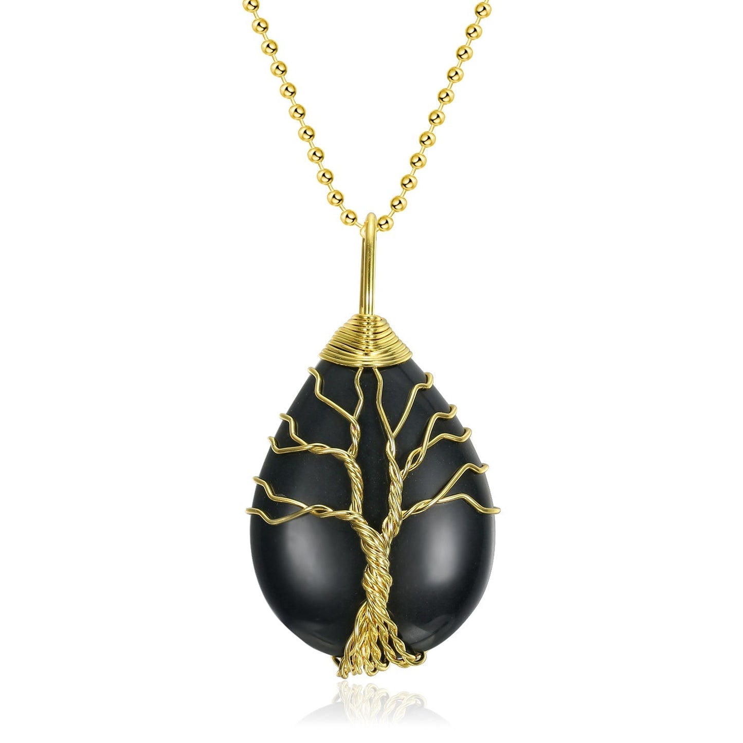 Bjorn Regalia Yggdrasil / Tree of Life Necklace on Teardrop Semi-Precious Stone