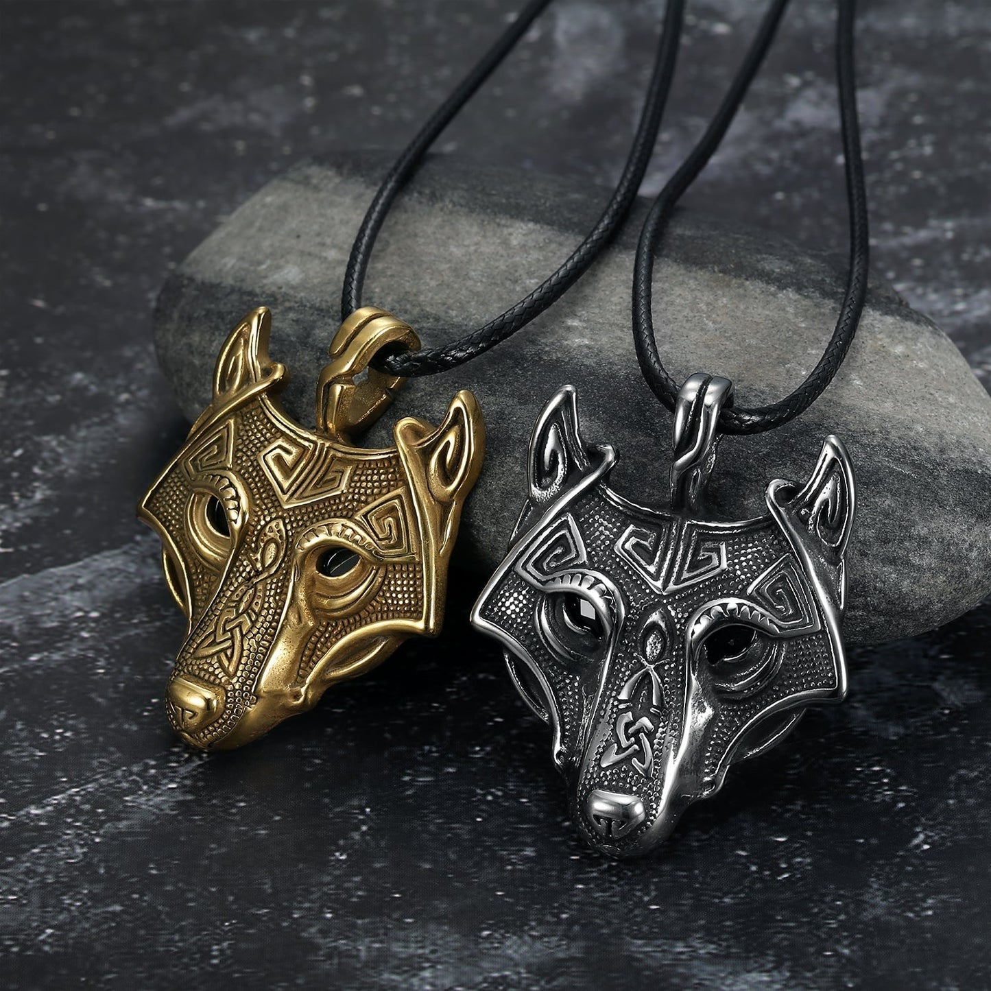 Bjorn Regalia Norse Wolf Head Necklace - Leather Chain