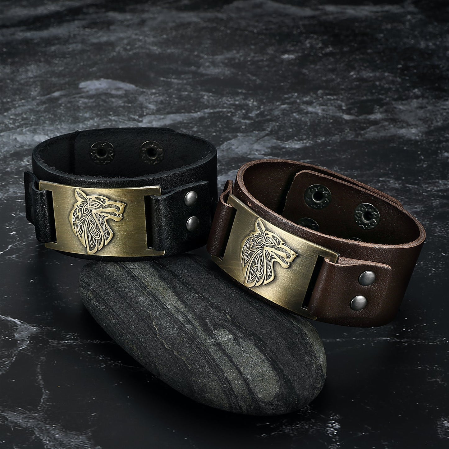 Bjorn Regalia Leather Viking Wolf Head Arm Cuff