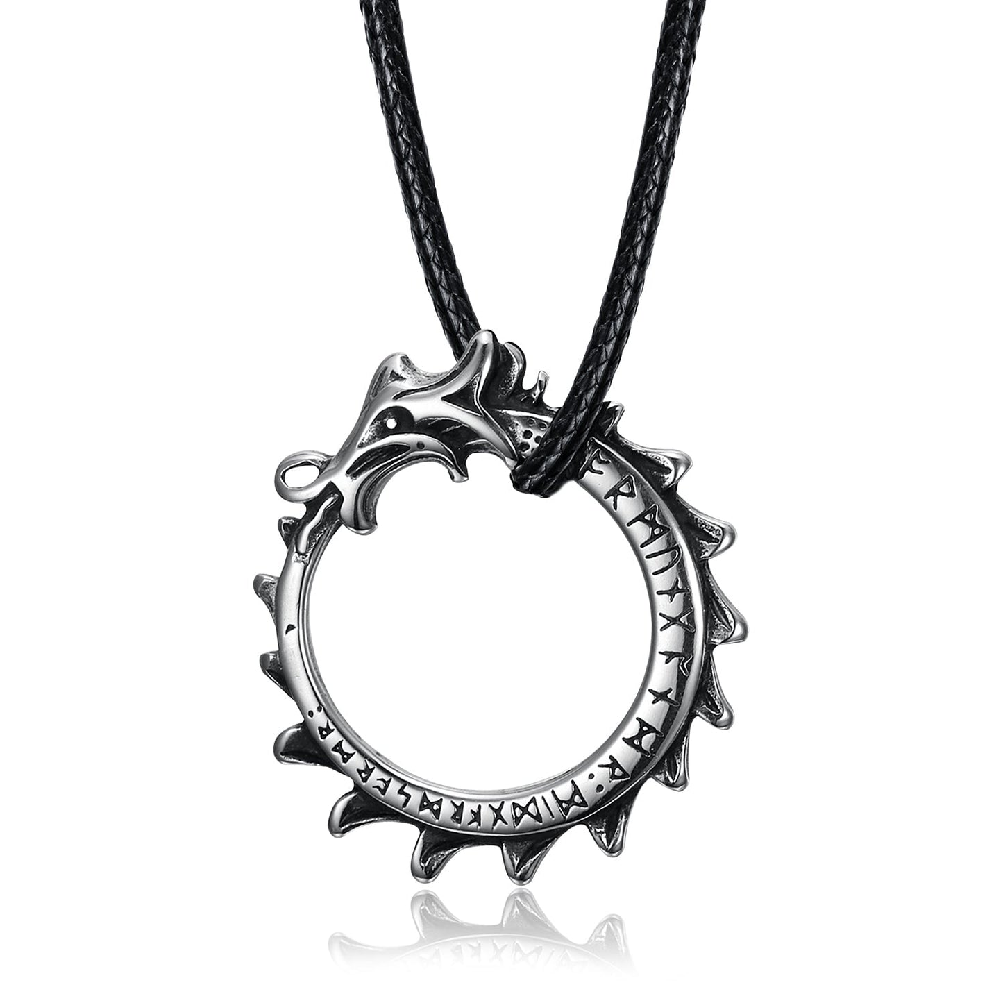 Bjorn Regalia Handcrafted Stainless Steel Jormungand Serpent and Rune Necklace