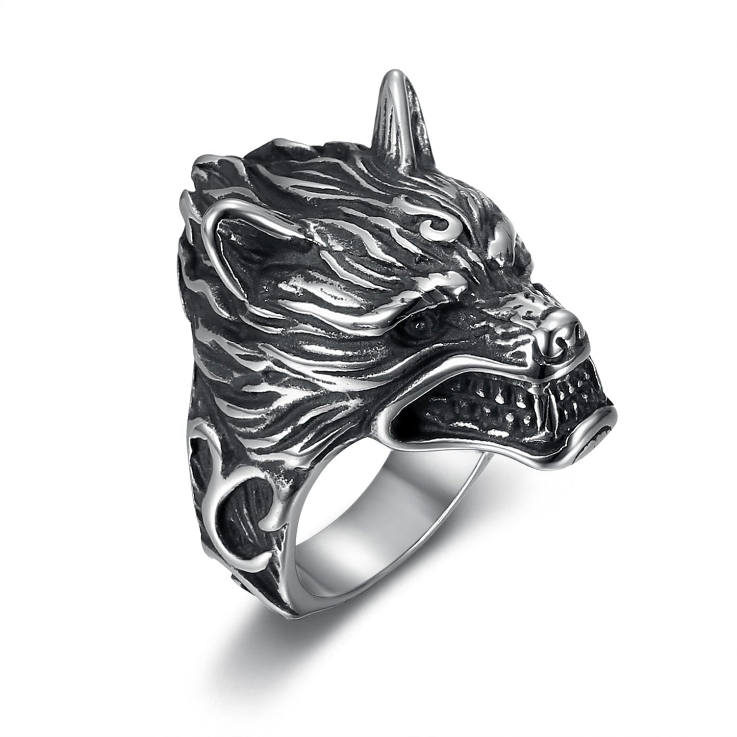 Bjorn Regalia Handcrafted Stainless Steel Wolf Head Biker Ring