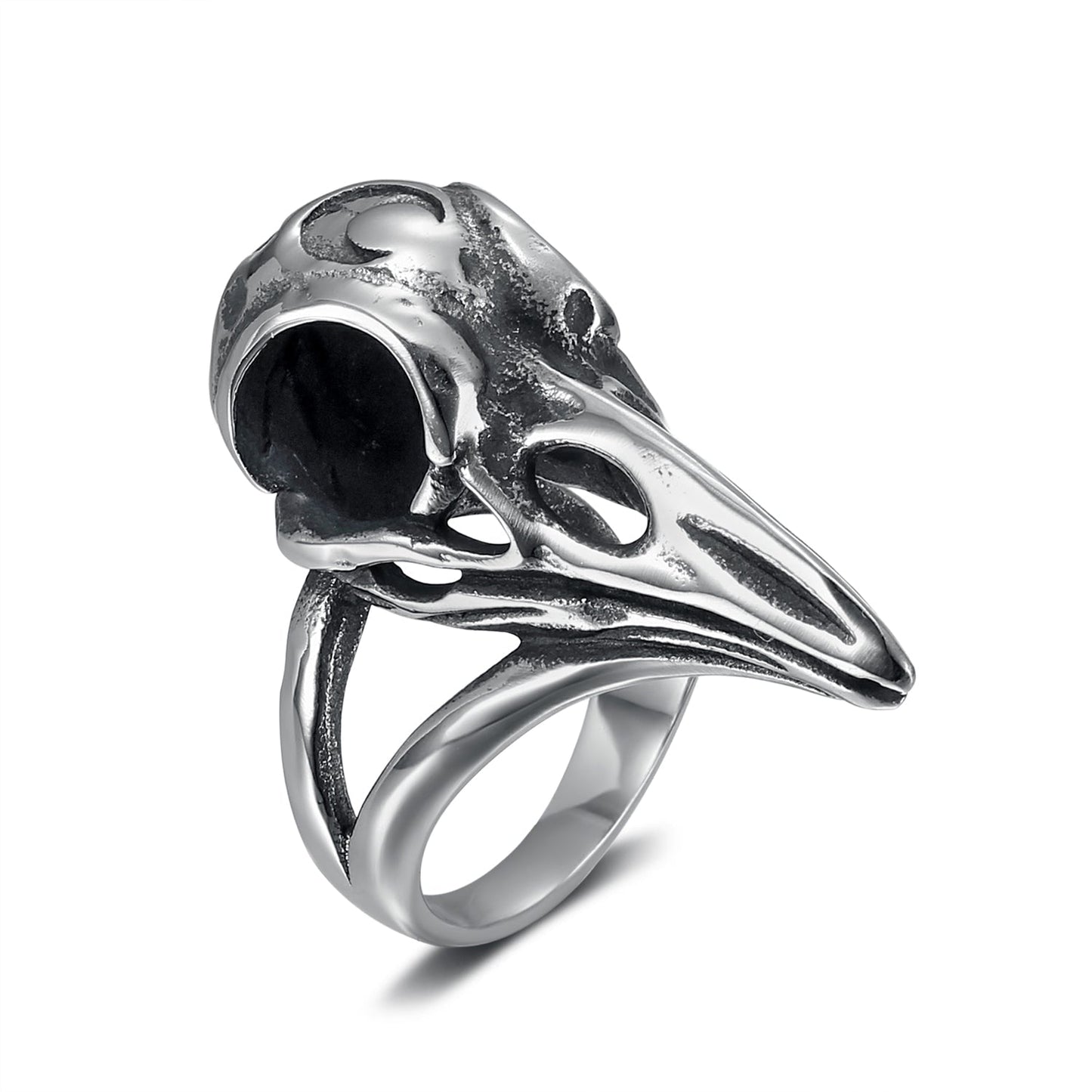 Bjorn Regalia Handcrafted Stainless Steel Raven Skull Biker Ring