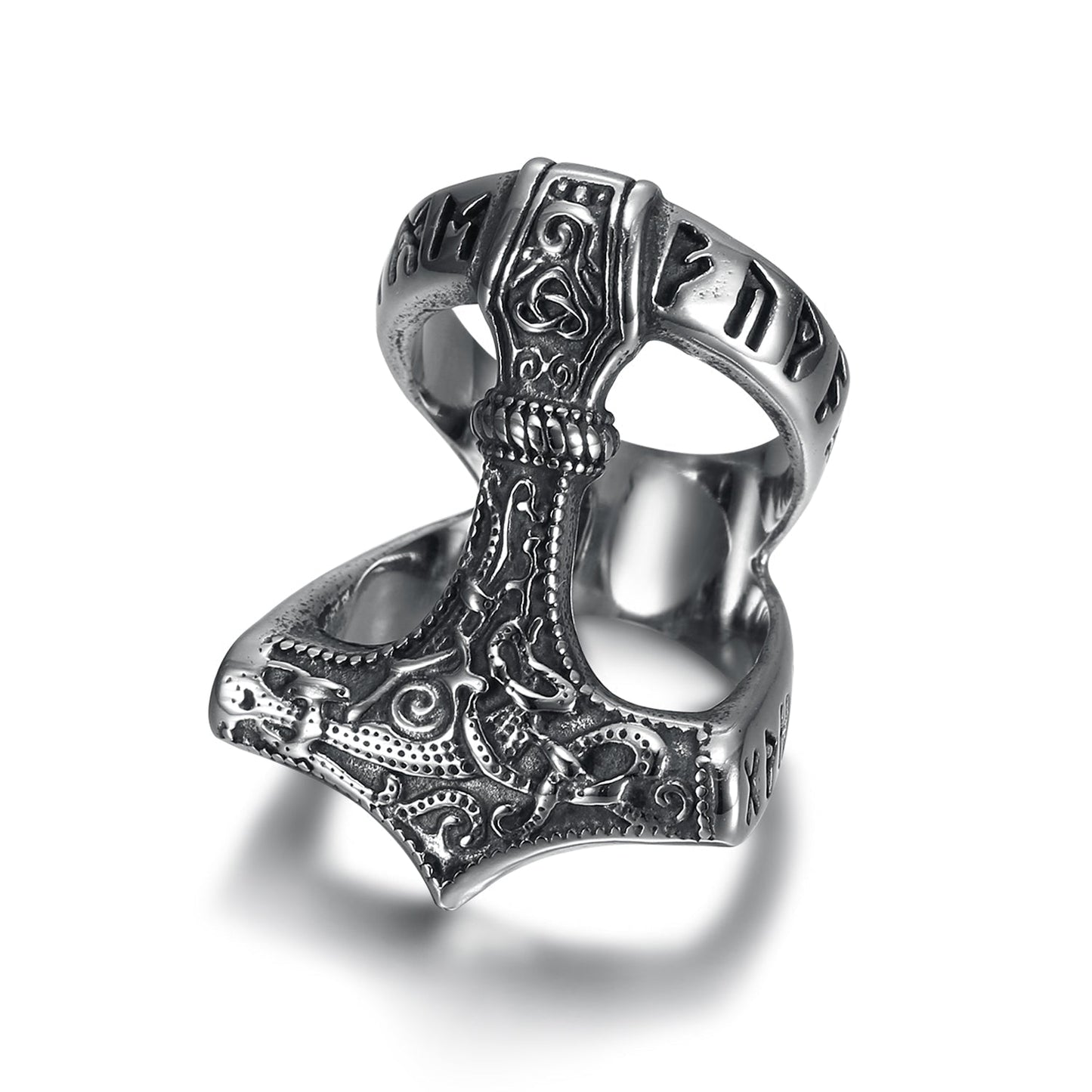 Bjorn Regalia Handcrafted Stainless Steel Open Thor's Hammer Ring