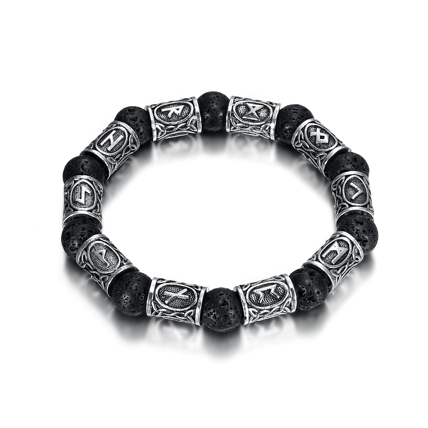 Bjorn Regalia Silver Rune and Black Lava Stone Bracelet