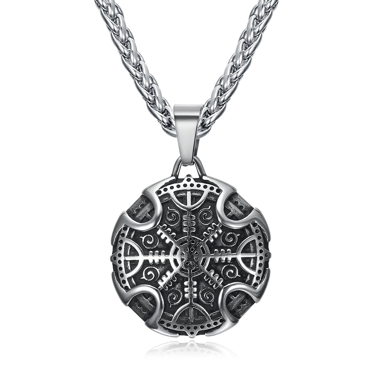 Bjorn Regalia Handcrafted Stainless Steel Viking Shield With Helm of Awe Motif