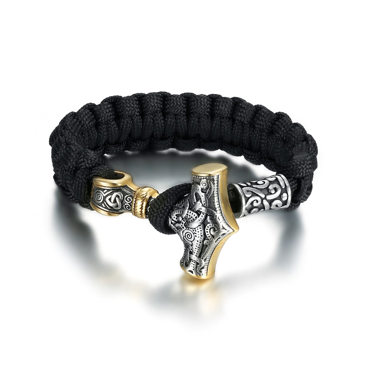 Bjorn Regalia Handcrafted Stainless Steel Paracord and Mjolnir Bracelet