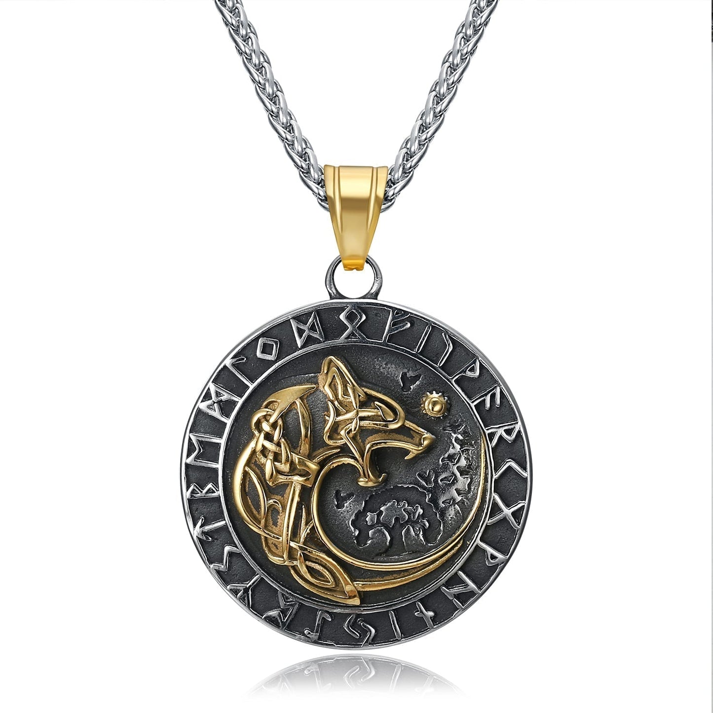 Bjorn Regalia Dual Colored Handcrafted Stainless Steel Circular Fenrir Necklace