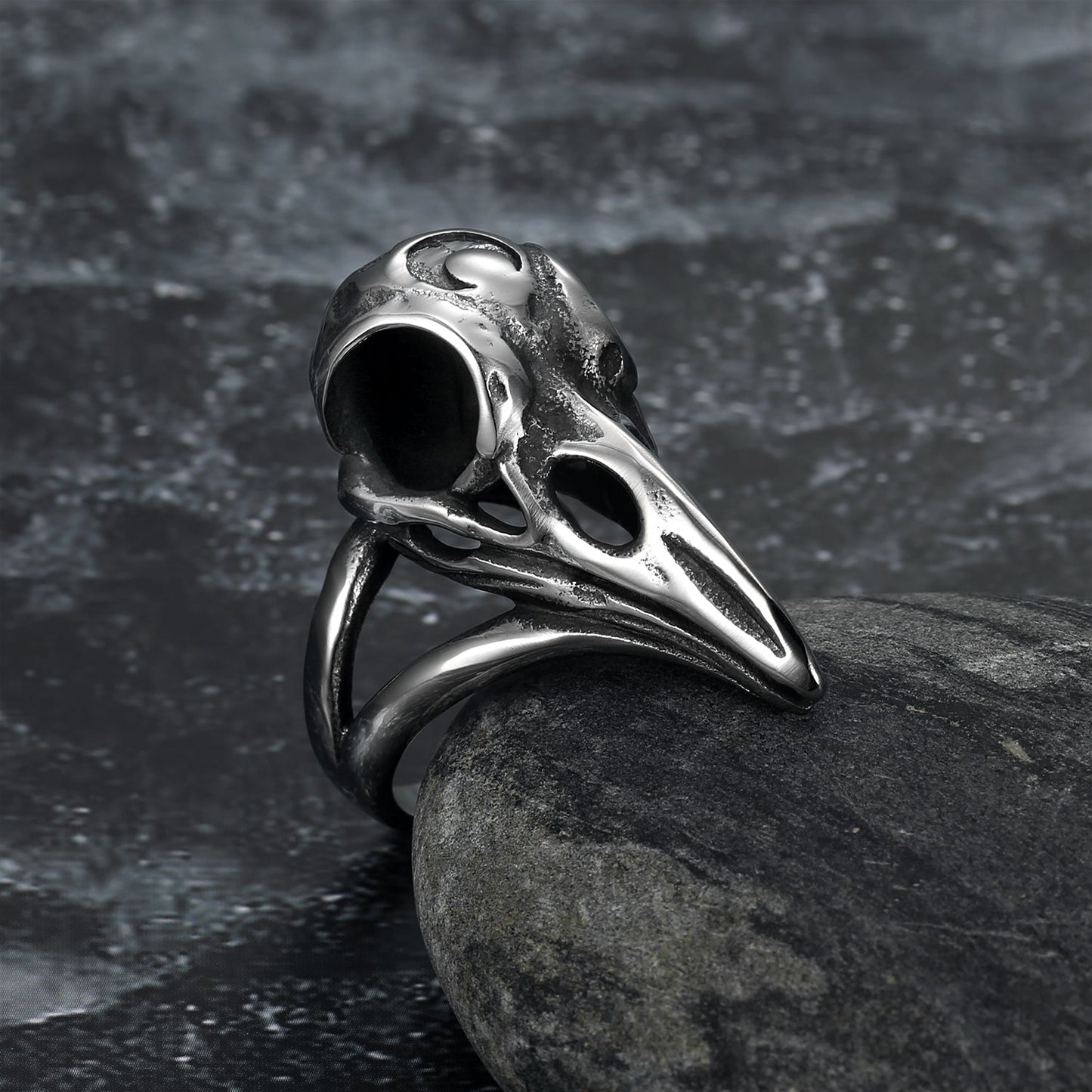 Bjorn Regalia Handcrafted Stainless Steel Raven Skull Biker Ring