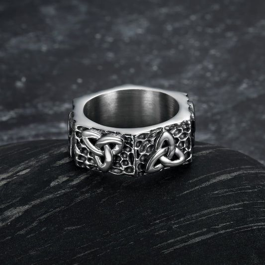 Bjorn Regalia Hexagonal Handcrafted Stainless Steel Triquetra Ring