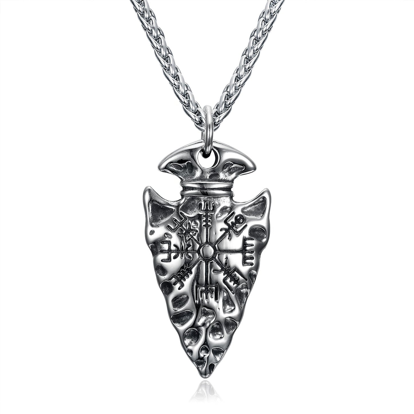 Bjorn Regalia Handcrafted Stainless Steel Viking Spear Head Pendant with Helm of Awe