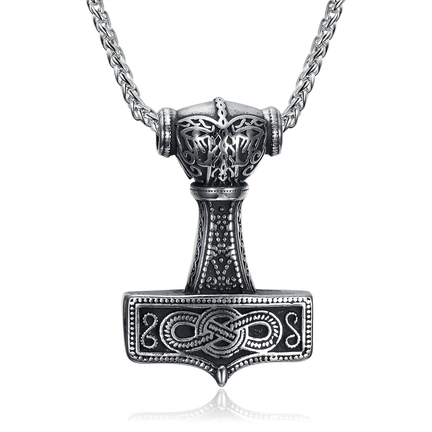 Bjorn Regalia Handcrafted Stainless Steel Chunky Mjolnir Necklace With Celtic Scrolls