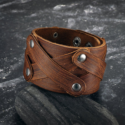 Bjorn Regalia Leather Cross-Over Studded Arm Ring