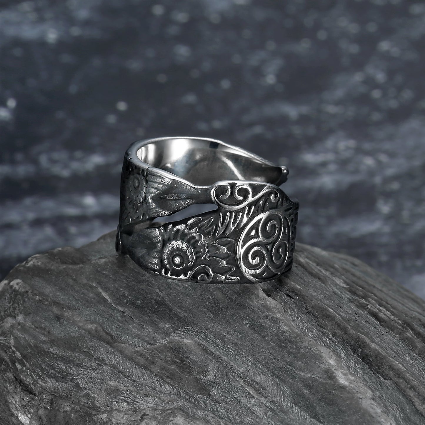 Bjorn Regalia Handcrafted Stainless Steel Adjustable Raven Ring