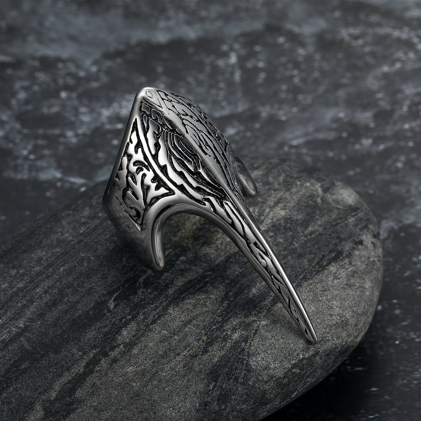 Bjorn Regalia Handcrafted Stainless Steel Stylized Raven Skull Ring