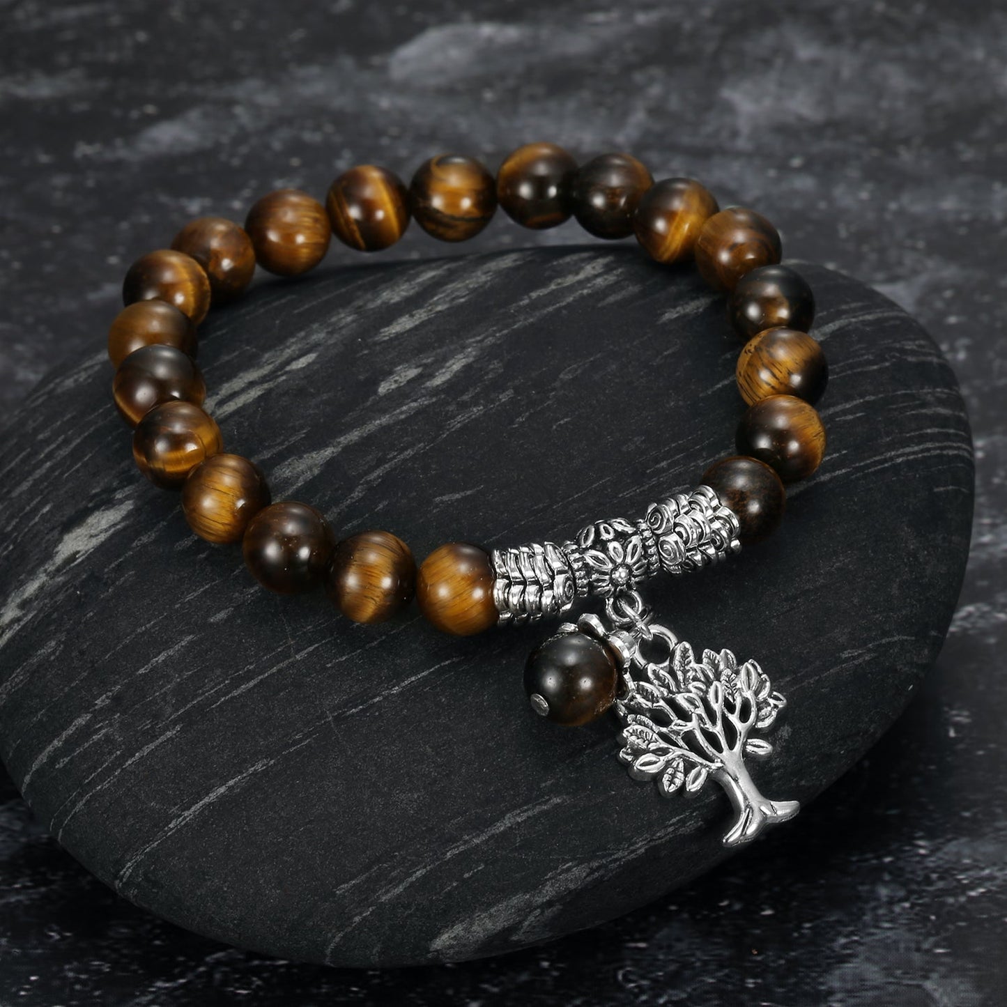 Bjorn Regalia Tiger Eye Gemstone Bracelet with Tree of Life Charm