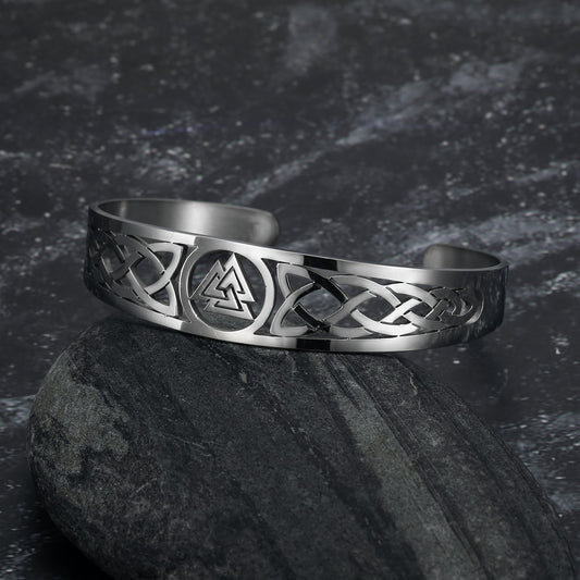 Bjorn Regalia Handcrafted Stainless Steel Valknut and Celtic Design Bracelet