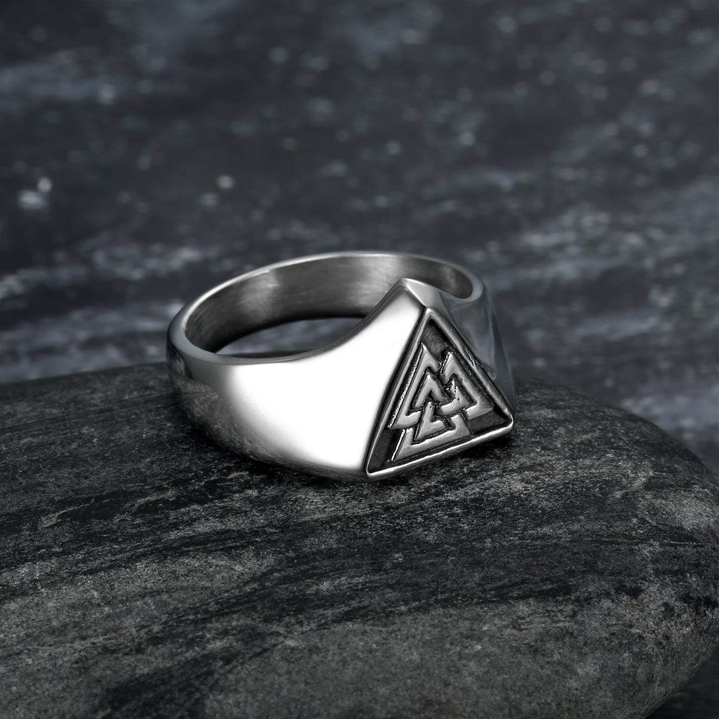Bjorn Regalia Handcrafted Stainless Steel Triangular Valknut Ring