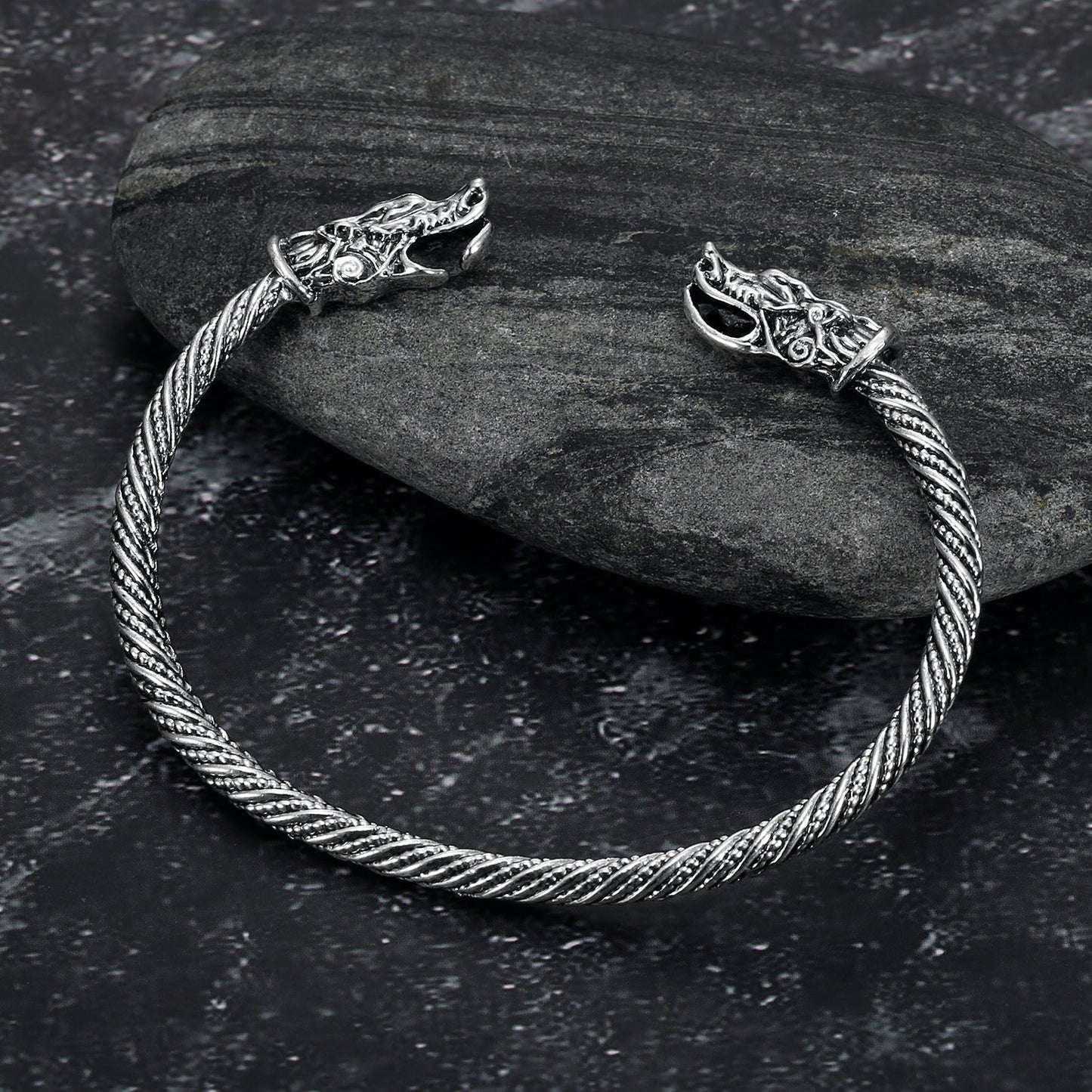 Bjorn Regalia Wolf's Head Torc Bracelet
