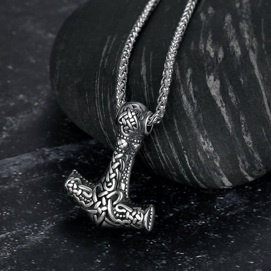 Bjorn Regalia Handcrafted Stainless Steel Fenrir Mjolnir Pendant