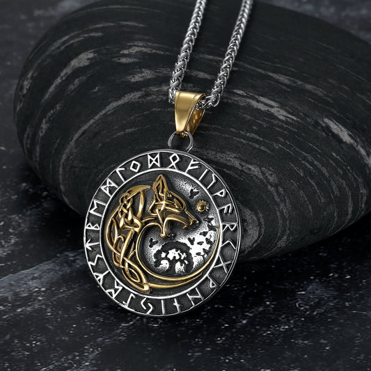 Bjorn Regalia Dual Colored Handcrafted Stainless Steel Circular Fenrir Necklace