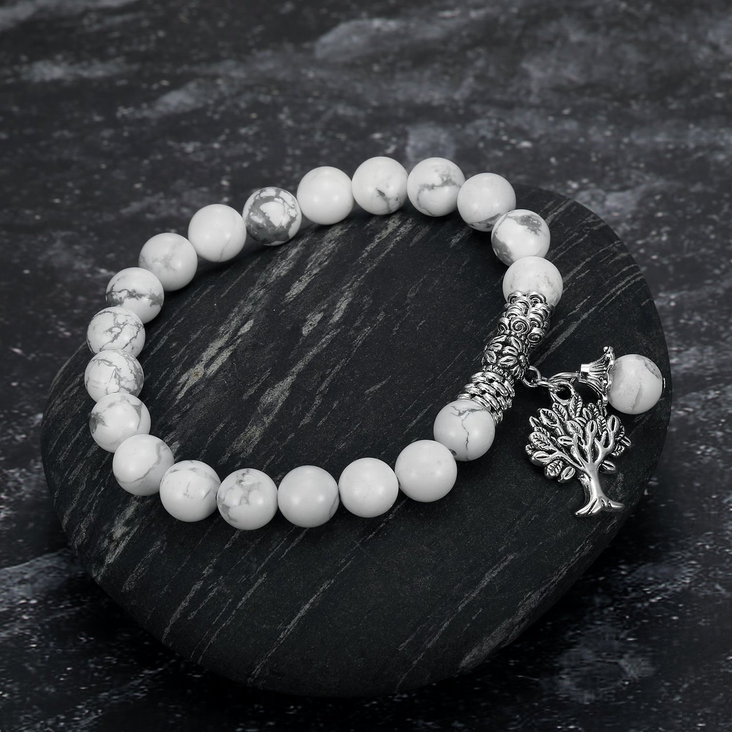 Bjorn Regalia White Howlite Gemstone Bracelet with Tree of Life Charm