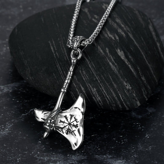 Bjorn Regalia Polished Handcrafted Stainless Steel Axe With Vegvisir Design