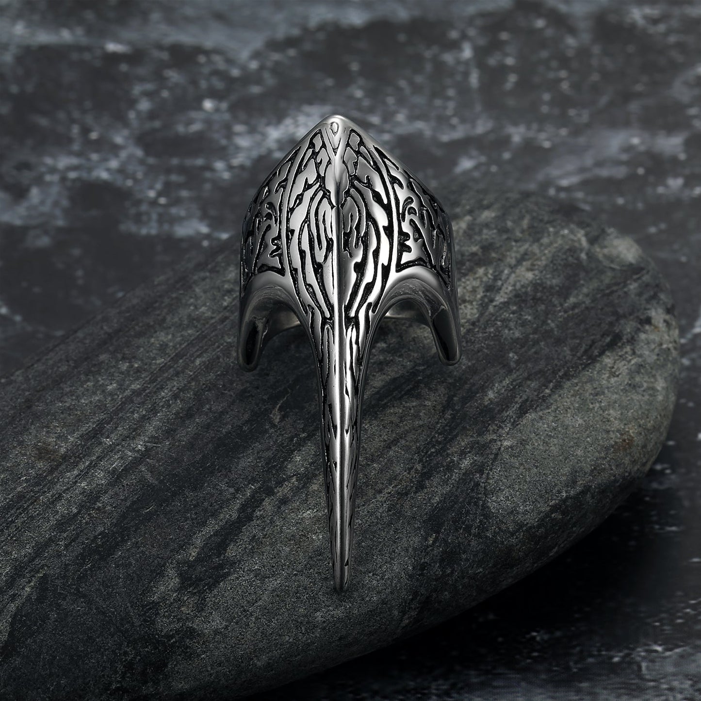 Bjorn Regalia Handcrafted Stainless Steel Stylized Raven Skull Ring
