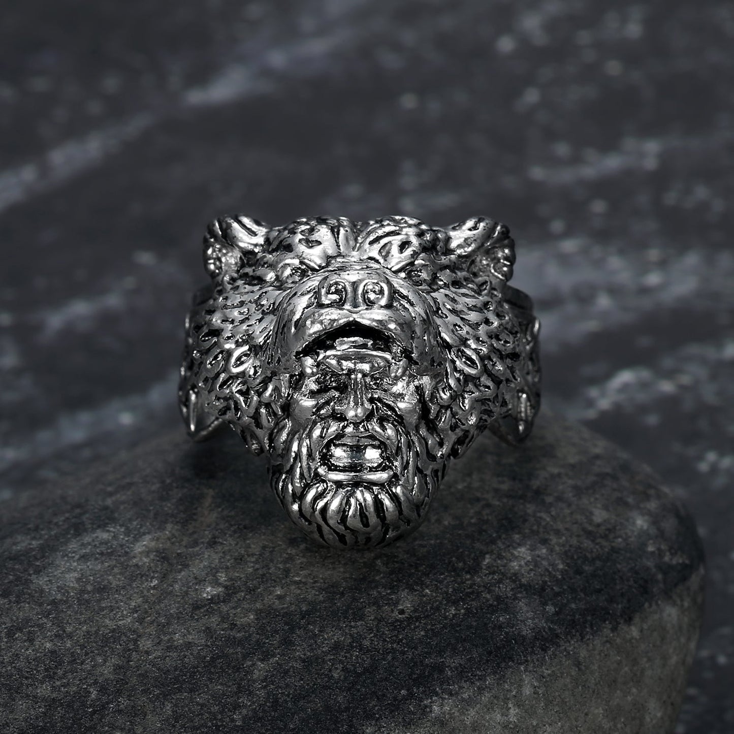 Bjorn Regalia Handcrafted Stainless Steel Odin and Wolf Ring