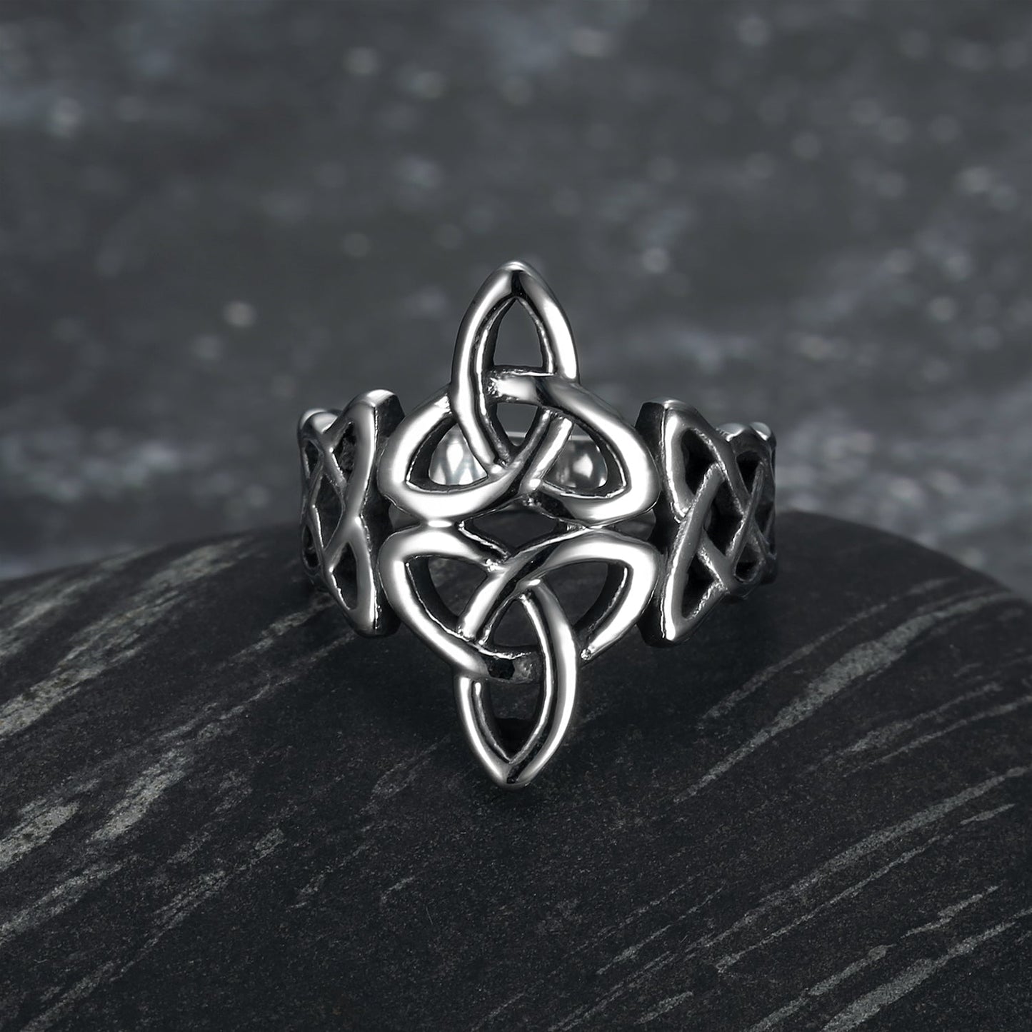 Bjorn Regalia Handcrafted Stainless Steel Triquetra and Celtic Knot Ring