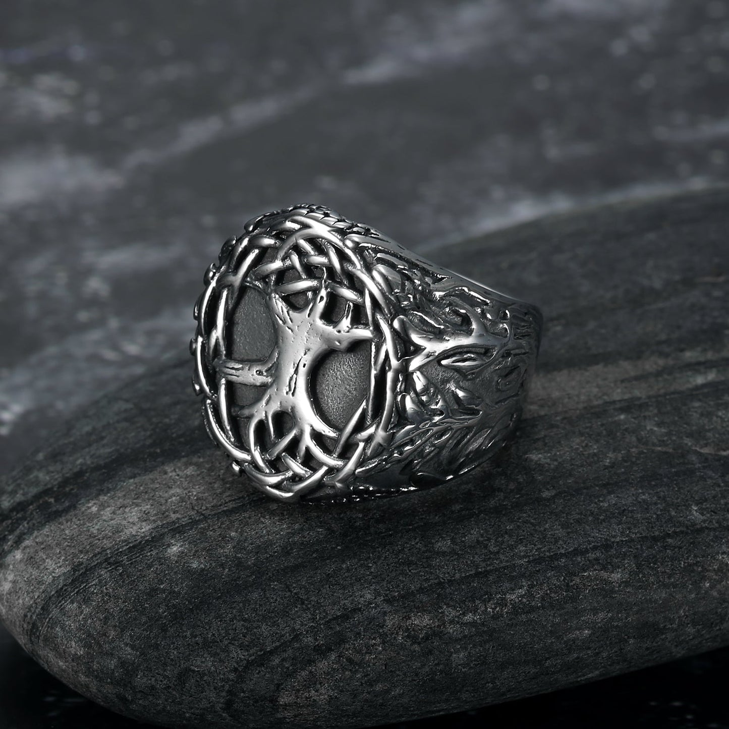 Bjorn Regalia Handcrafted Stainless Steel Yggdrasil / Tree of Life Signet Ring