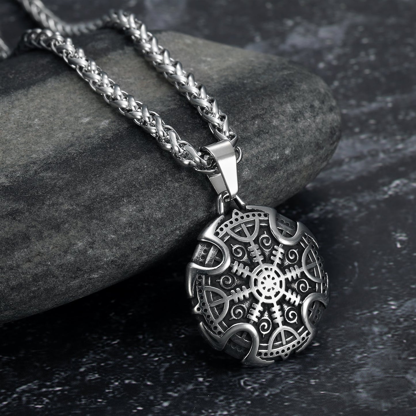 Bjorn Regalia Handcrafted Stainless Steel Viking Shield With Helm of Awe Motif